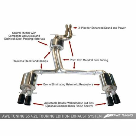 SUPERJOCK Polished Silver Tips Touring Edition Exhaust System for 2008 Audi B8 S5 4.2L SU3882921